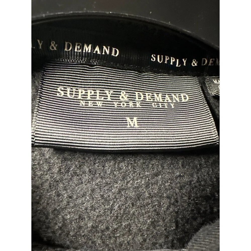 Supply & Demand Men’s Black Hoodie Gold Front Logo Suede Detail Streetwear M Y2K